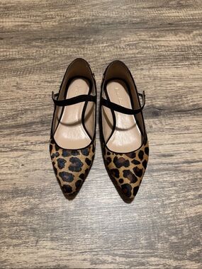 Essex Lane Leopard Print Pointed Mary Jane Flats